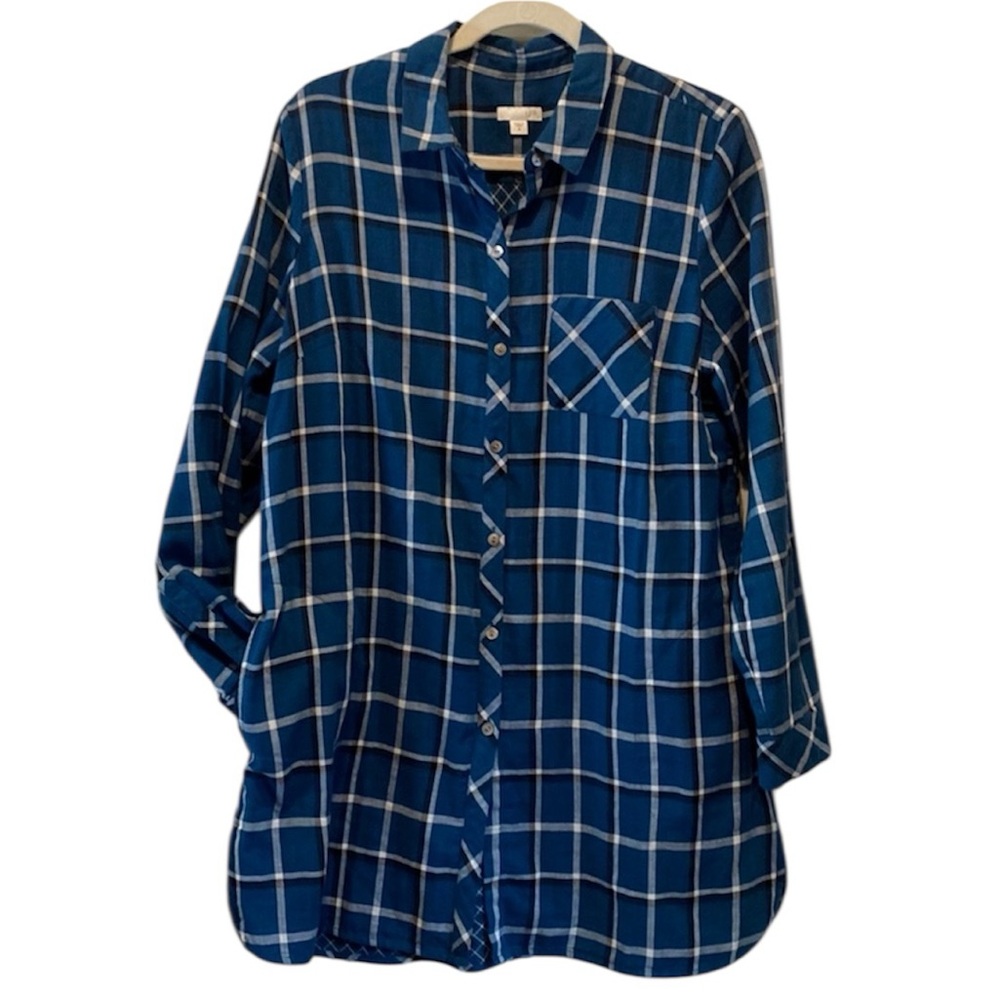 Weekend feels J Jill blue plaid lightweight tunic top size medium